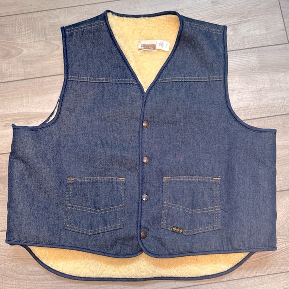Western Wear Other - Vintage Sears Roebucks Western Wear Sherpa Vest Mens XL Biker Cowboy Denim Blue